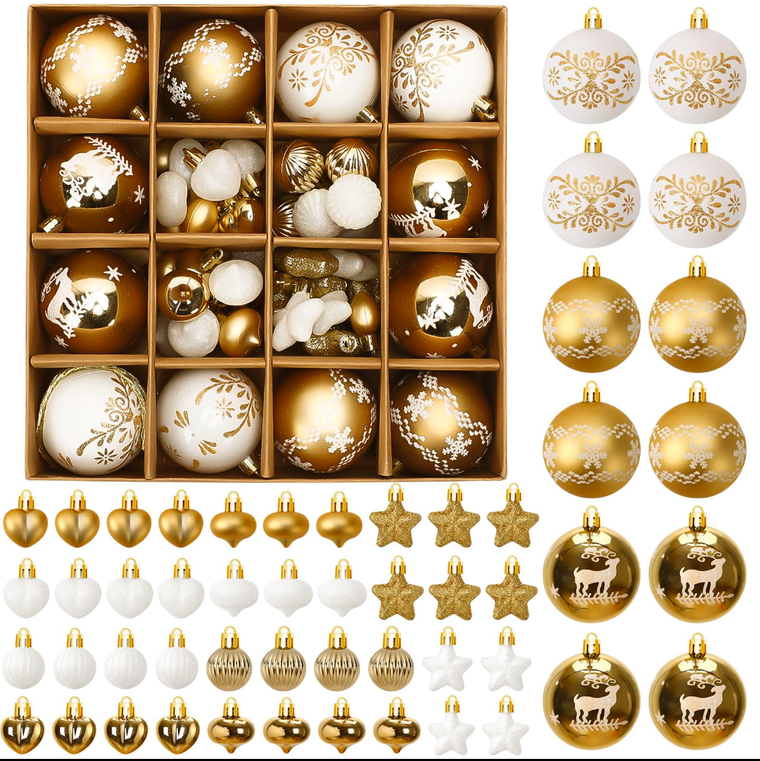 Luxury Shiny Christmas Ornament Set (52 Pieces) | Premium Glitter Balls & Decorations for Tree, Home & Party Decor